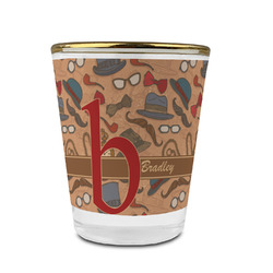 Vintage Hipster Glass Shot Glass - 1.5 oz - with Gold Rim - Set of 4 (Personalized)