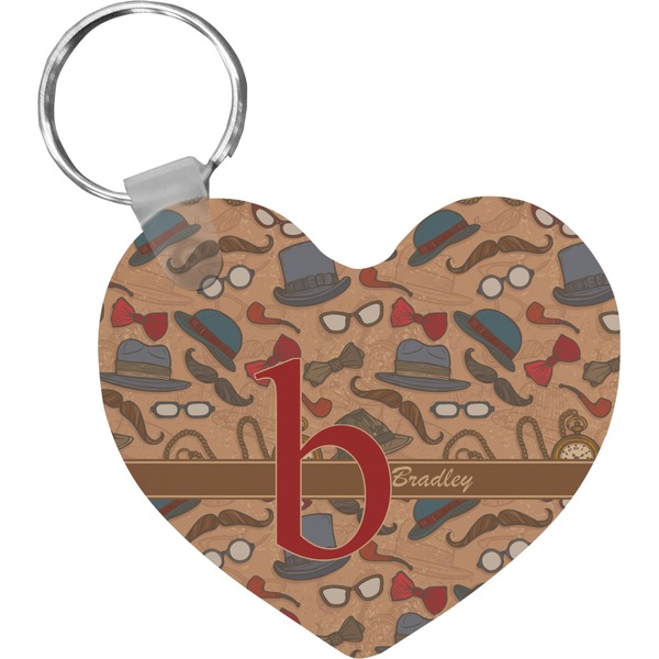 Custom Vintage Hipster Heart Plastic Keychain w/ Name and Initial