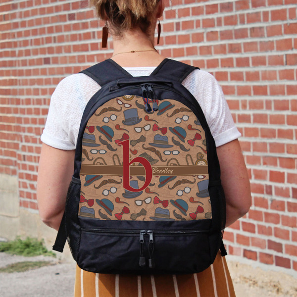 Vintage Hipster Large Backpack - Black - On Back