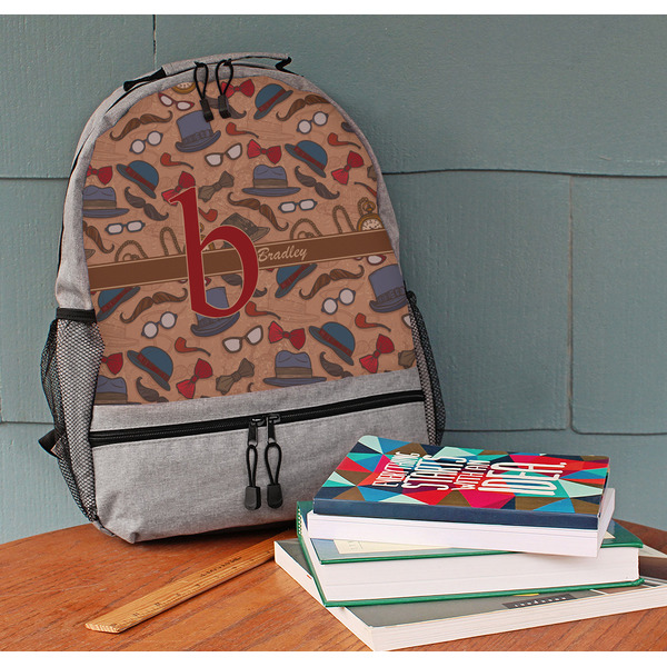 Vintage Hipster Large Backpack - Gray - On Desk