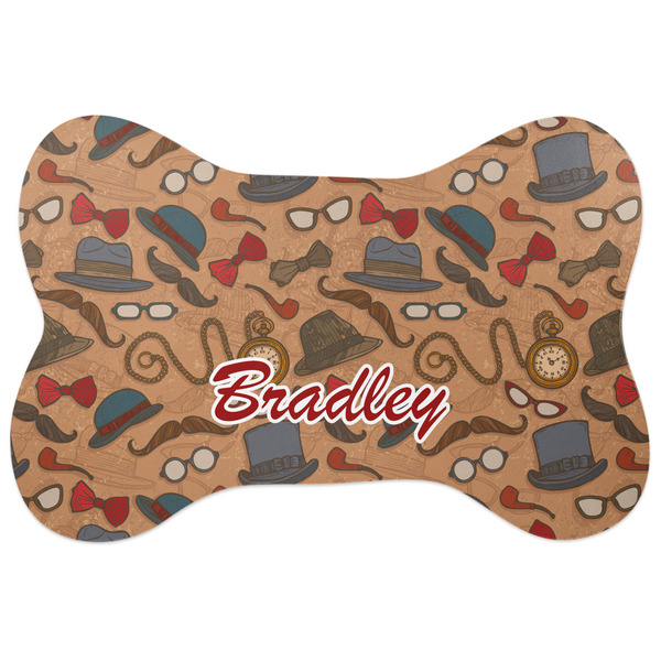 Custom Vintage Hipster Bone Shaped Dog Food Mat (Personalized)