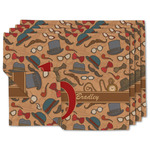 Vintage Hipster Double-Sided Linen Placemat - Set of 4 w/ Name and Initial