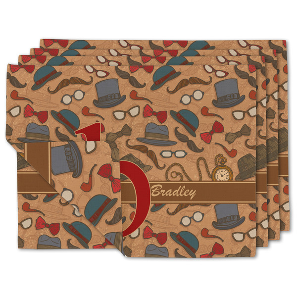 Custom Vintage Hipster Double-Sided Linen Placemat - Set of 4 w/ Name and Initial