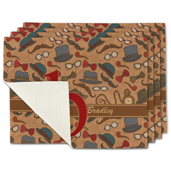 Custom Vintage Hipster Single-Sided Linen Placemat - Set of 4 w/ Name and Initial