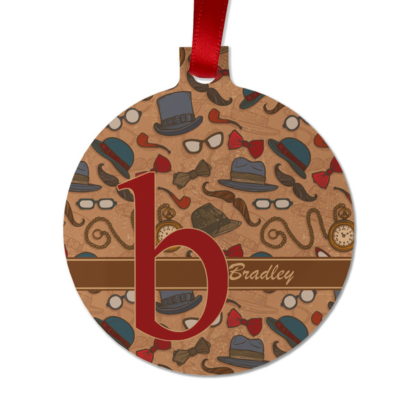 Custom Vintage Hipster Metal Ball Ornament - Double Sided w/ Name and Initial