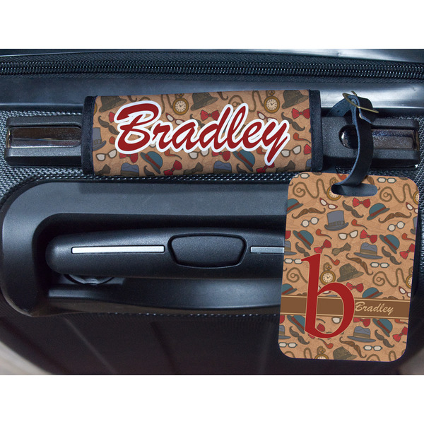 Vintage Hipster Metal Luggage Tag & Handle Wrap - In Context