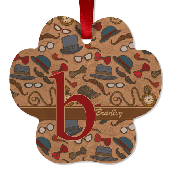Custom Vintage Hipster Metal Paw Ornament - Double Sided w/ Name and Initial