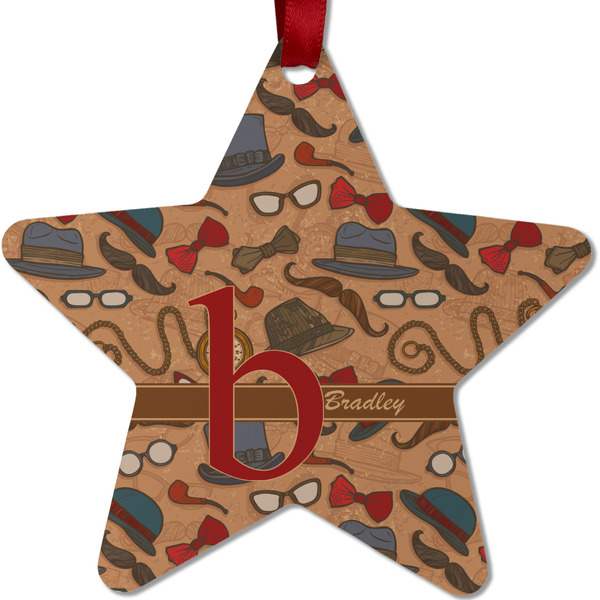 Custom Vintage Hipster Metal Star Ornament - Double Sided w/ Name and Initial