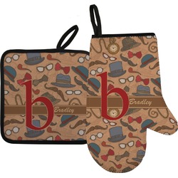 Vintage Hipster Right Oven Mitt & Pot Holder Set w/ Name and Initial