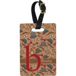 Vintage Hipster Plastic Luggage Tag - Rectangular w/ Name and Initial