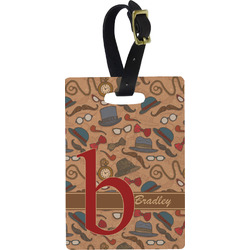 Vintage Hipster Plastic Luggage Tag - Rectangular w/ Name and Initial