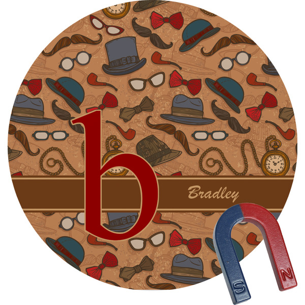 Custom Vintage Hipster Round Fridge Magnet (Personalized)