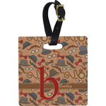 Vintage Hipster Plastic Luggage Tag - Square w/ Name and Initial