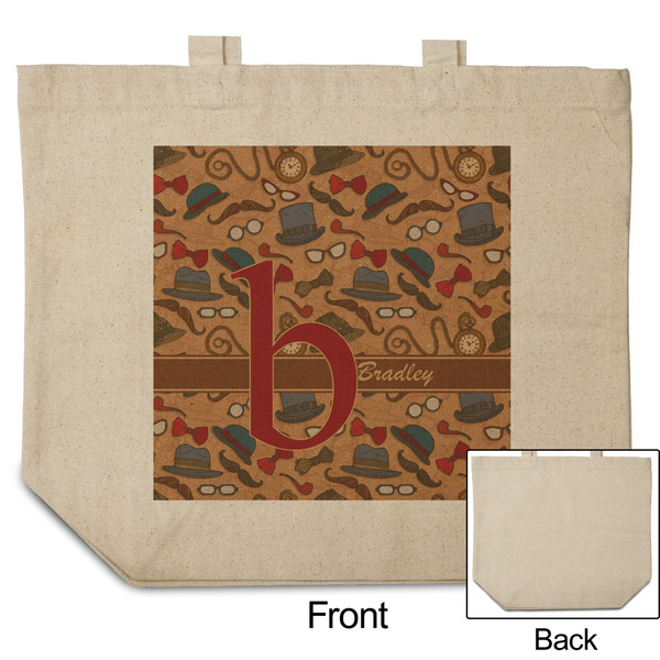 Vintage Hipster Reusable Cotton Grocery Bag - Front & Back View