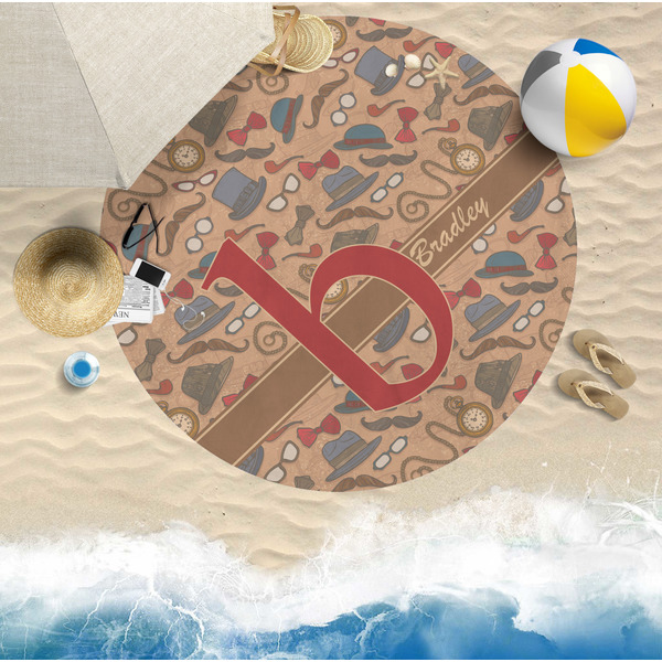 Vintage Hipster Round Beach Towel Lifestyle