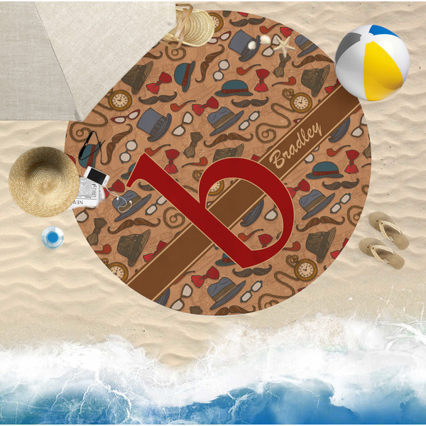 Vintage Hipster Round Beach Towel Lifestyle