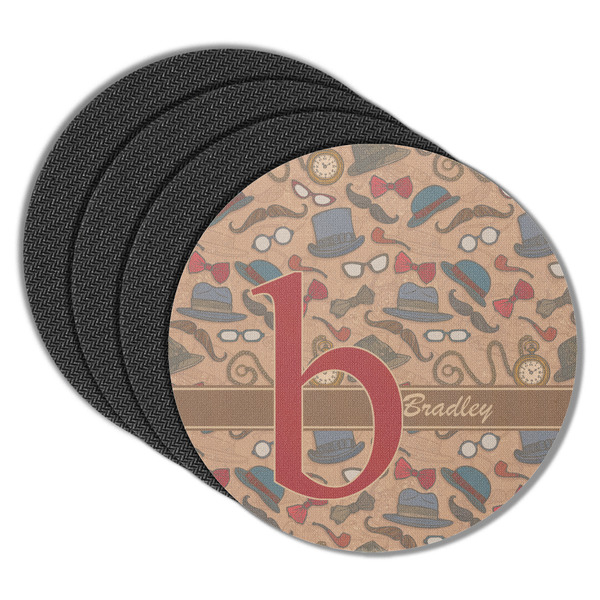 Custom Vintage Hipster Round Rubber Backed Coasters - Set of 4 (Personalized)