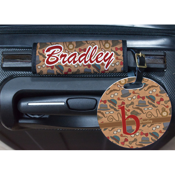 Vintage Hipster Round Luggage Tag & Handle Wrap - In Context