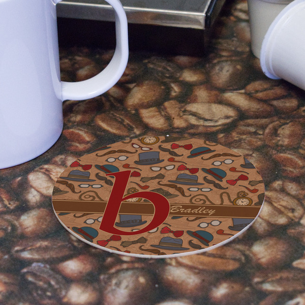 Vintage Hipster Round Paper Coaster - Front