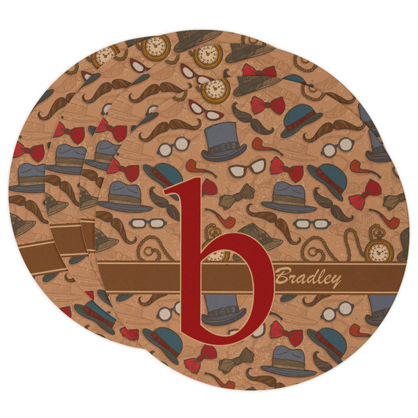 Custom Vintage Hipster Round Paper Coasters w/ Name and Initial