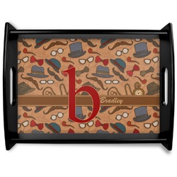 Vintage Hipster Black Wooden Tray - Large (Personalized)