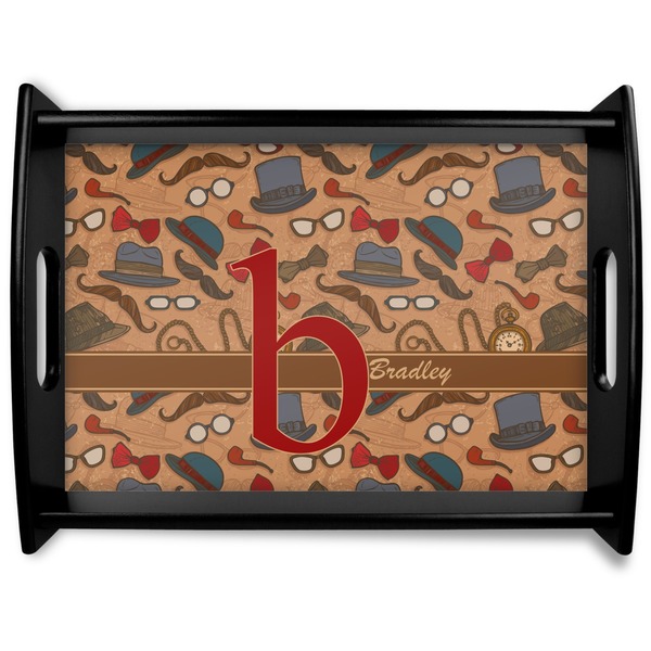 Custom Vintage Hipster Black Wooden Tray - Large (Personalized)