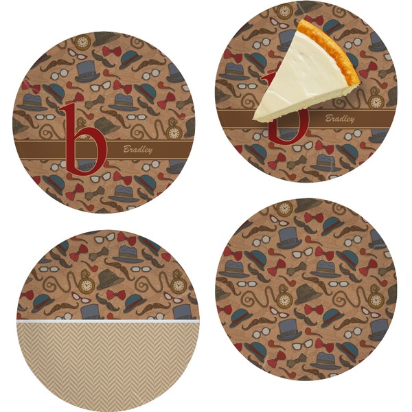 Custom Vintage Hipster Set of 4 Glass Appetizer / Dessert Plate 8" (Personalized)