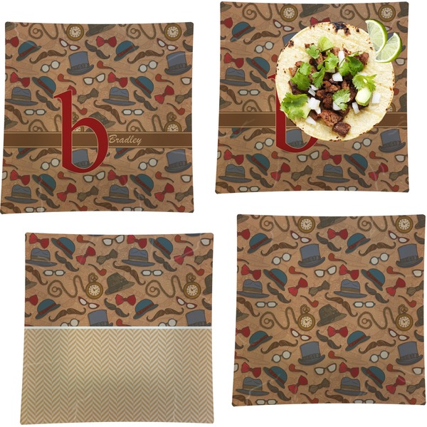 Custom Vintage Hipster Set of 4 Glass Square Lunch / Dinner Plate 9.5" (Personalized)