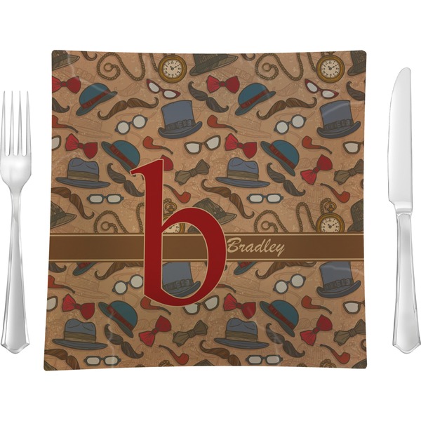 Custom Vintage Hipster 9.5" Glass Square Lunch / Dinner Plate- Single or Set of 4 (Personalized)