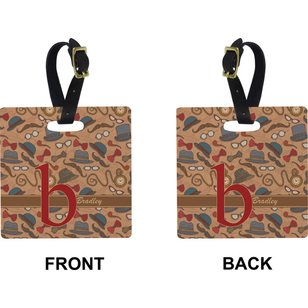 Vintage Hipster Square Luggage Tag (Front + Back)