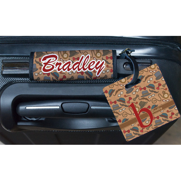 Vintage Hipster Square Luggage Tag & Handle Wrap - In Context