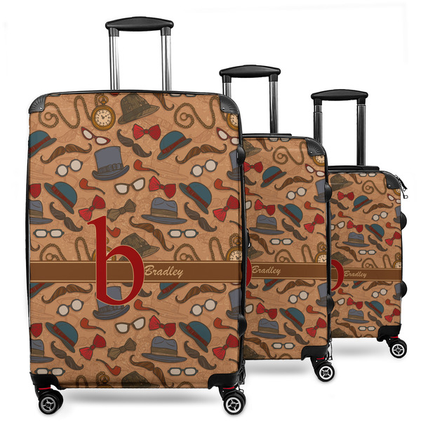 Custom Vintage Hipster 3 Piece Luggage Set - 20" Carry On, 24" Medium Checked, 28" Large Checked (Personalized)