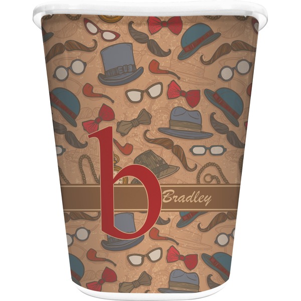 Custom Vintage Hipster Waste Basket - Double Sided (White) (Personalized)