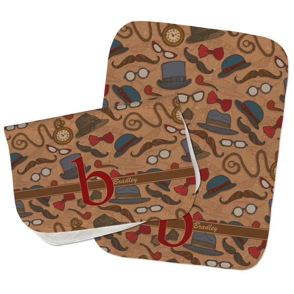 Vintage Hipster Two Rectangle Burp Cloths - Open & Folded