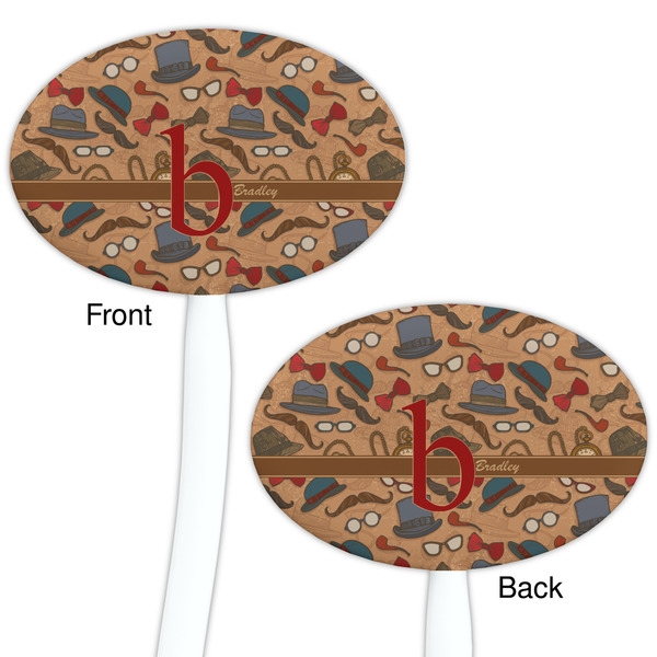 Vintage Hipster White Plastic 7" Stir Stick - Double Sided - Oval - Front & Back