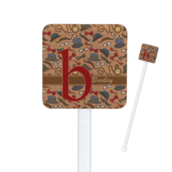 Custom Vintage Hipster Square Plastic Stir Sticks - Double Sided (Personalized)