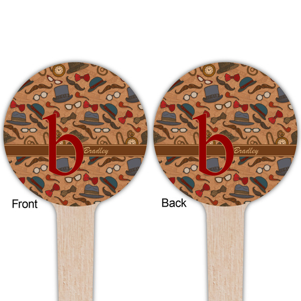 Vintage Hipster Wooden 4" Food Pick - Round - Double Sided - Front & Back