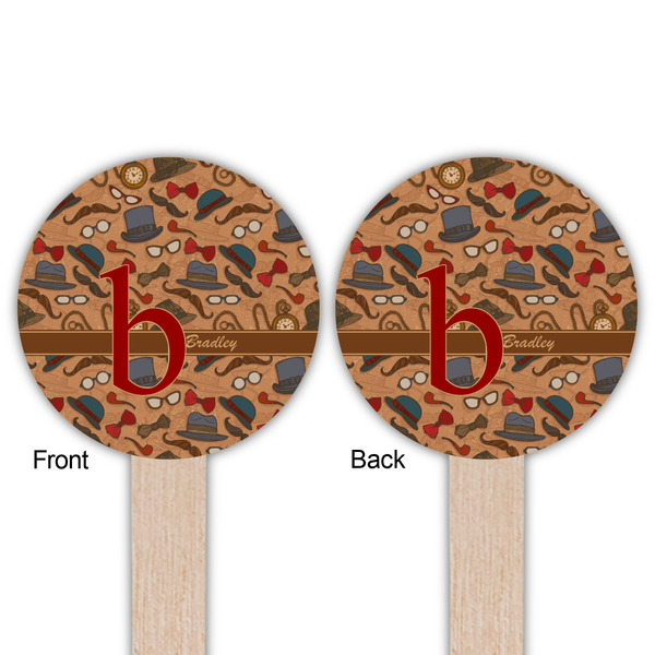 Vintage Hipster Wooden 6" Food Pick - Round - Double Sided - Front & Back