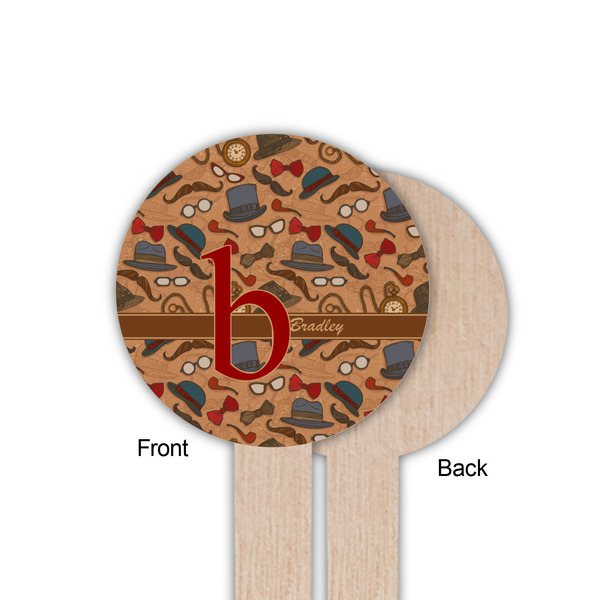 Vintage Hipster Wooden 6" Food Pick - Round - Single Sided - Front & Back