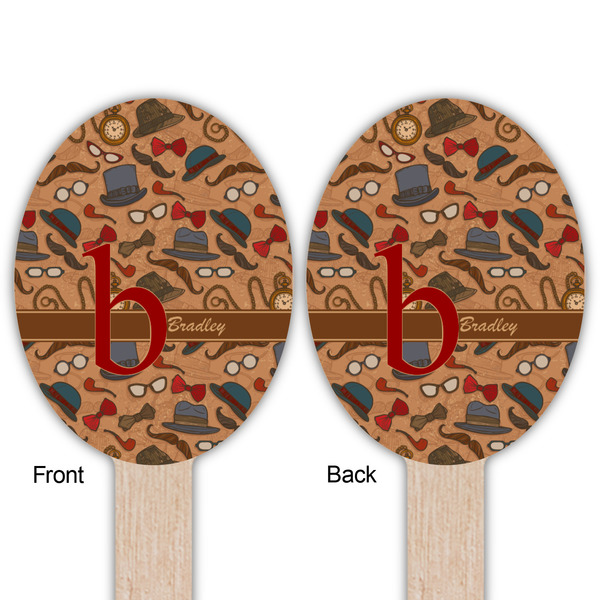 Vintage Hipster Wooden Food Pick - Oval - Double Sided - Front & Back