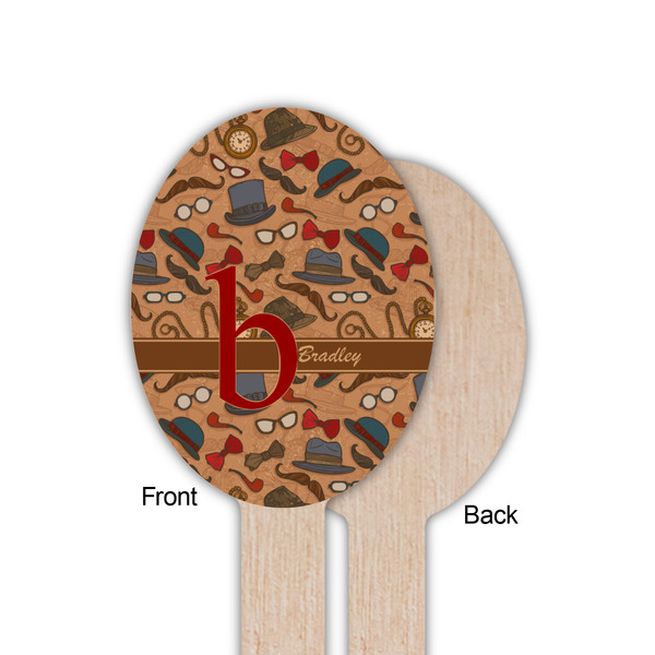 Vintage Hipster Wooden Food Pick - Oval - Single Sided - Front & Back