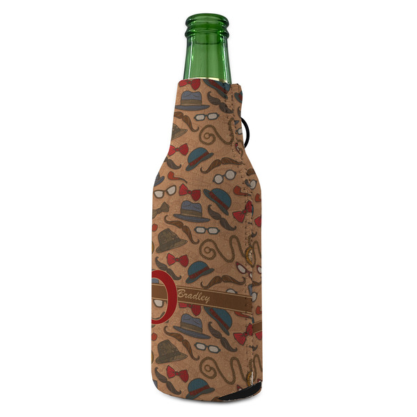 Vintage Hipster Zipper Bottle Cooler - ANGLE (bottle)