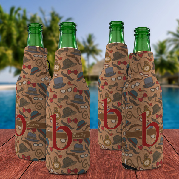 Vintage Hipster Zipper Bottle Cooler - Set of 4 - LIFESTYLE