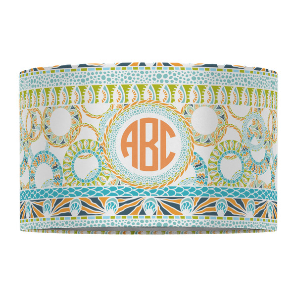 Teal Ribbons & Labels 12" Drum Lampshade - FRONT (Fabric)