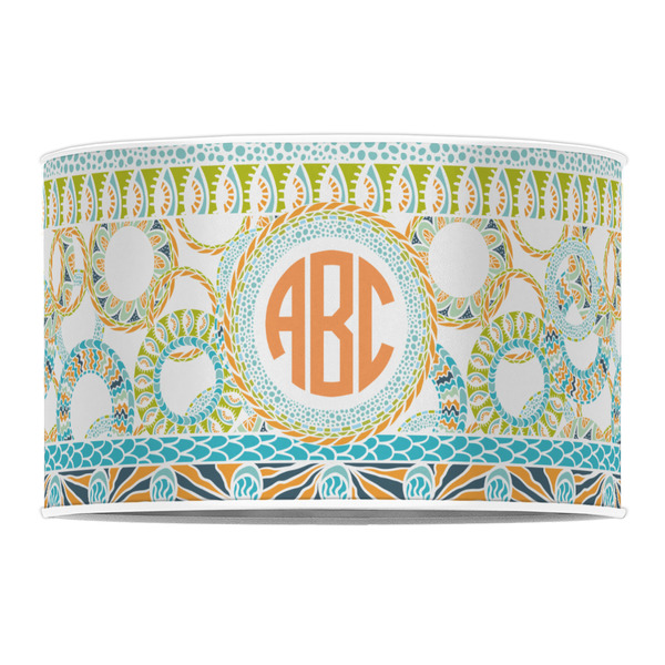 Teal Ribbons & Labels 12" Drum Lampshade - FRONT (Poly Film)