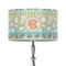 Teal Ribbons & Labels 12" Drum Lampshade - ON STAND (Fabric)