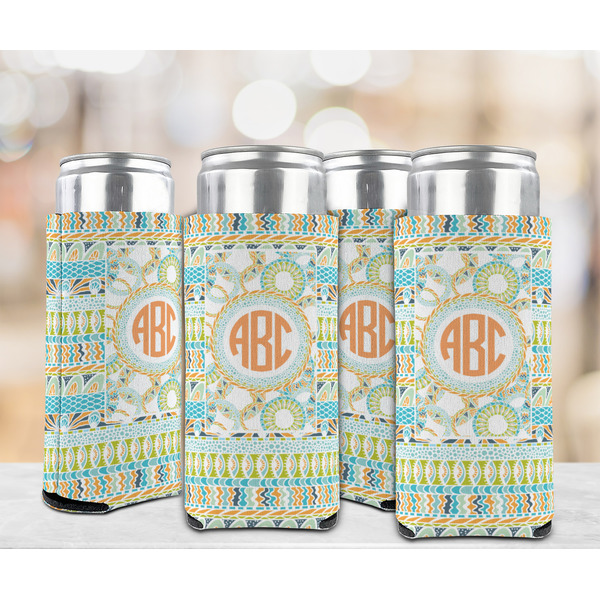 Teal Ribbons & Labels 12oz Tall Can Sleeve - Set of 4 - LIFESTYLE