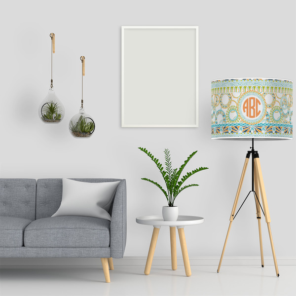 Teal Ribbons & Labels 16" Drum Lampshade - LIFESTYLE