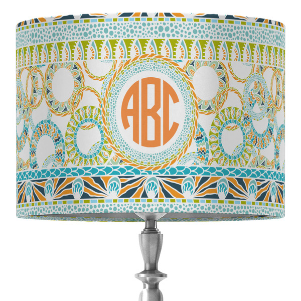 Custom Teal Ribbons & Labels 16" Drum Lamp Shade - Fabric (Personalized)
