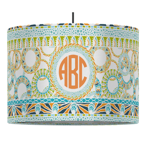 Custom Teal Ribbons & Labels Drum Pendant Lamp (Personalized)